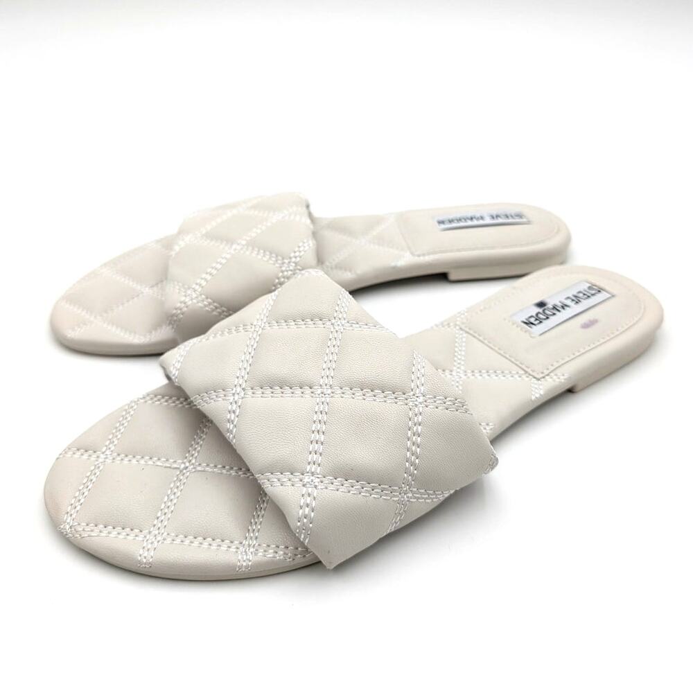 Steve Madden Perrie Quilted Slide Sandals Women's Bone Size US8M EU38.5